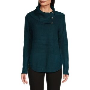 New Calvin Klein Green Foldover Cowl Neck Long Sleeve Tunic Sweater